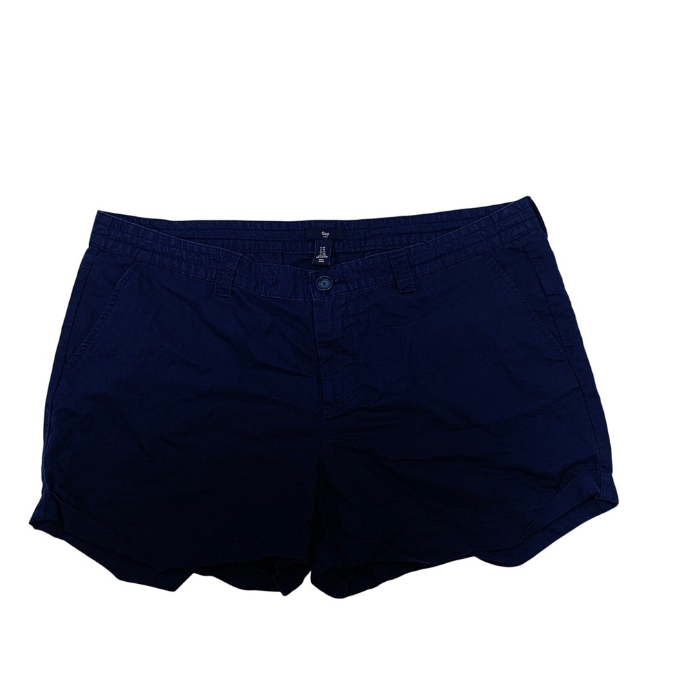 Gap Womens Navy Blue Linen Blend Elastic Back Cuffed Hem Shorts Size 16
